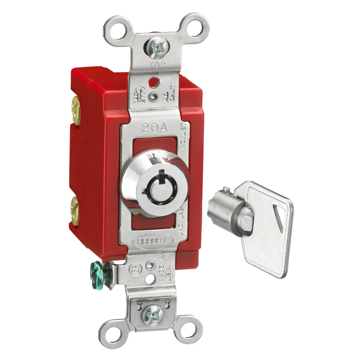 HBL1221RKL - Hubbell Wiring Device-Kellems - 20A 120/277V AC Single-Pole Back and Side Wired Barrel-Key Locking Toggle Switch