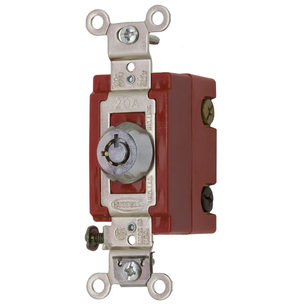 HBL1223RKL - Hubbell Wiring Device-Kellems - 20A 120/277V AC 3-Way Back and Side Wired Barrel-Key Locking Toggle Switch