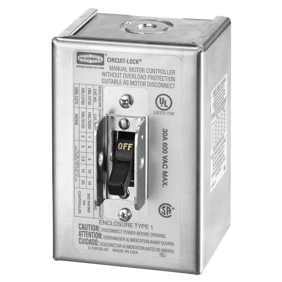 HBL1372 - Hubbell Wiring Device-Kellems - 30A 600V 2-Pole Surface Mount Box Terminal