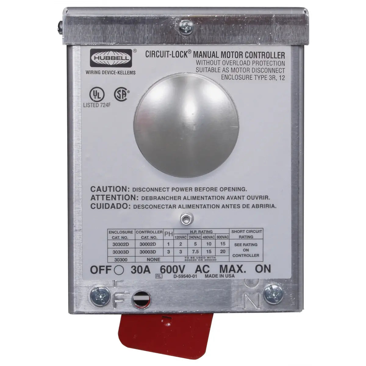 HBL13R89D - Hubbell Wiring Device-Kellems - 30A 600V AC 3-Pole Motor Disconnect Toggle Switch
