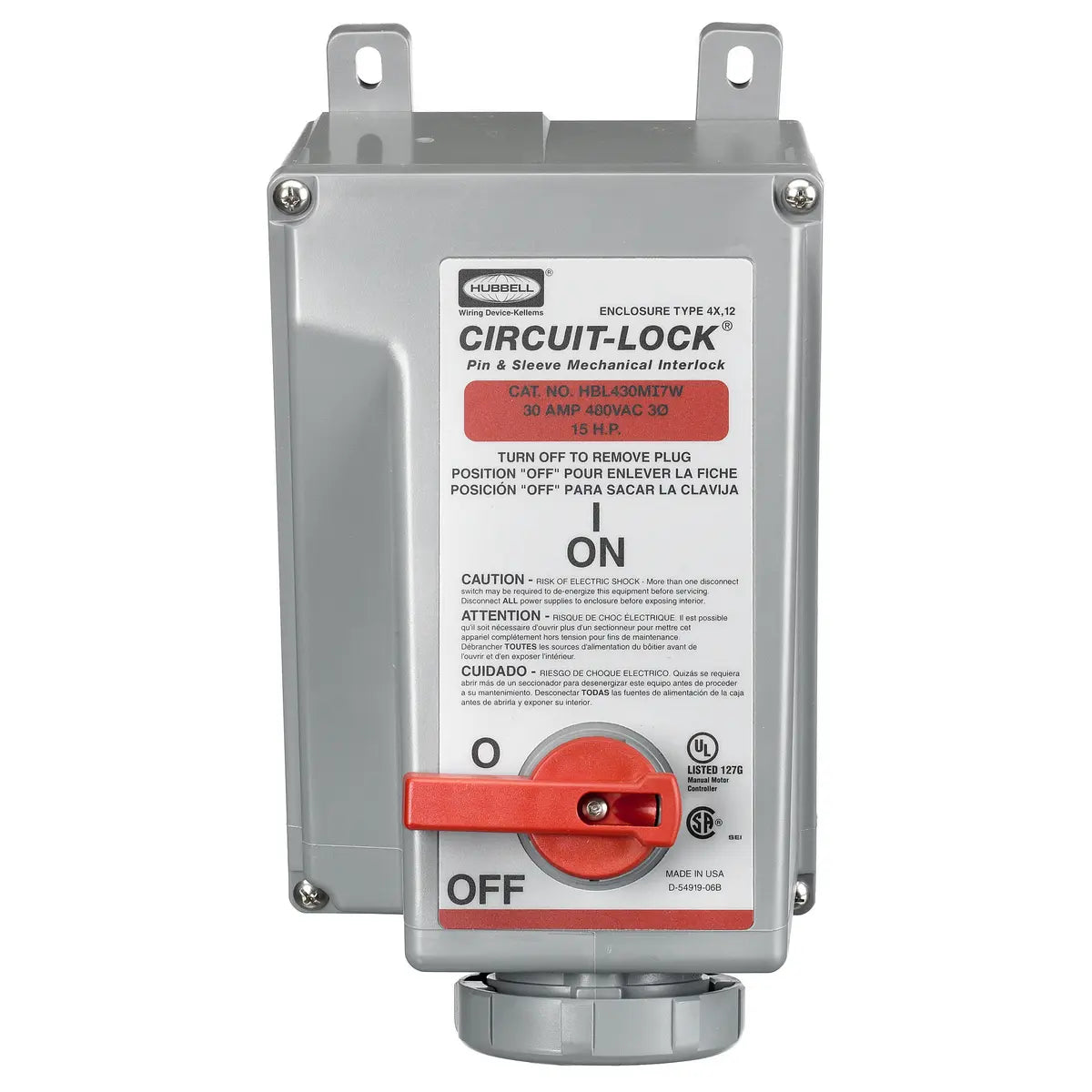 HBL430MI7W - Hubbell Wiring Device-Kellems - 30A Female Receptacle Mechanically Interlocked IEC Pin and Sleeve