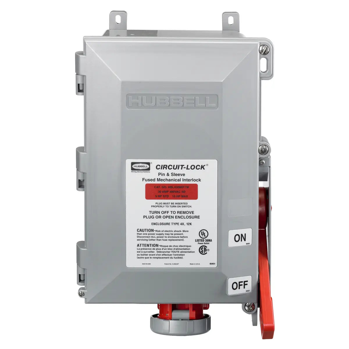 HBL460MIF7W - Hubbell - 60A 3-Phase Delta 480V AC Female Mechanically Interlocked Receptacle Heavy Duty Products