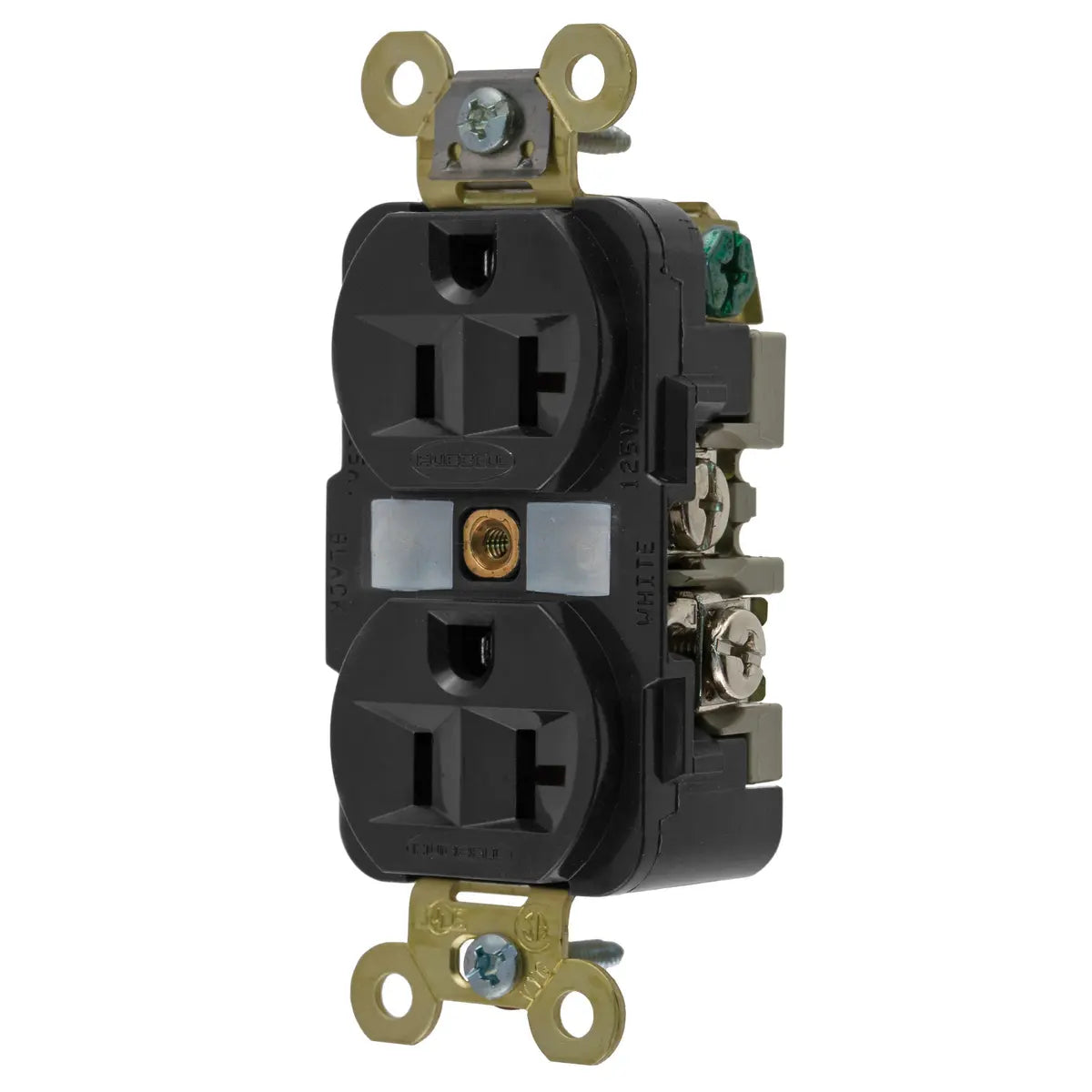 HBL5362BK - Hubbell Wiring Device-Kellems - 20A 125V 2 Pole 3 Wire Duplex Receptacle Straight Blade Devices