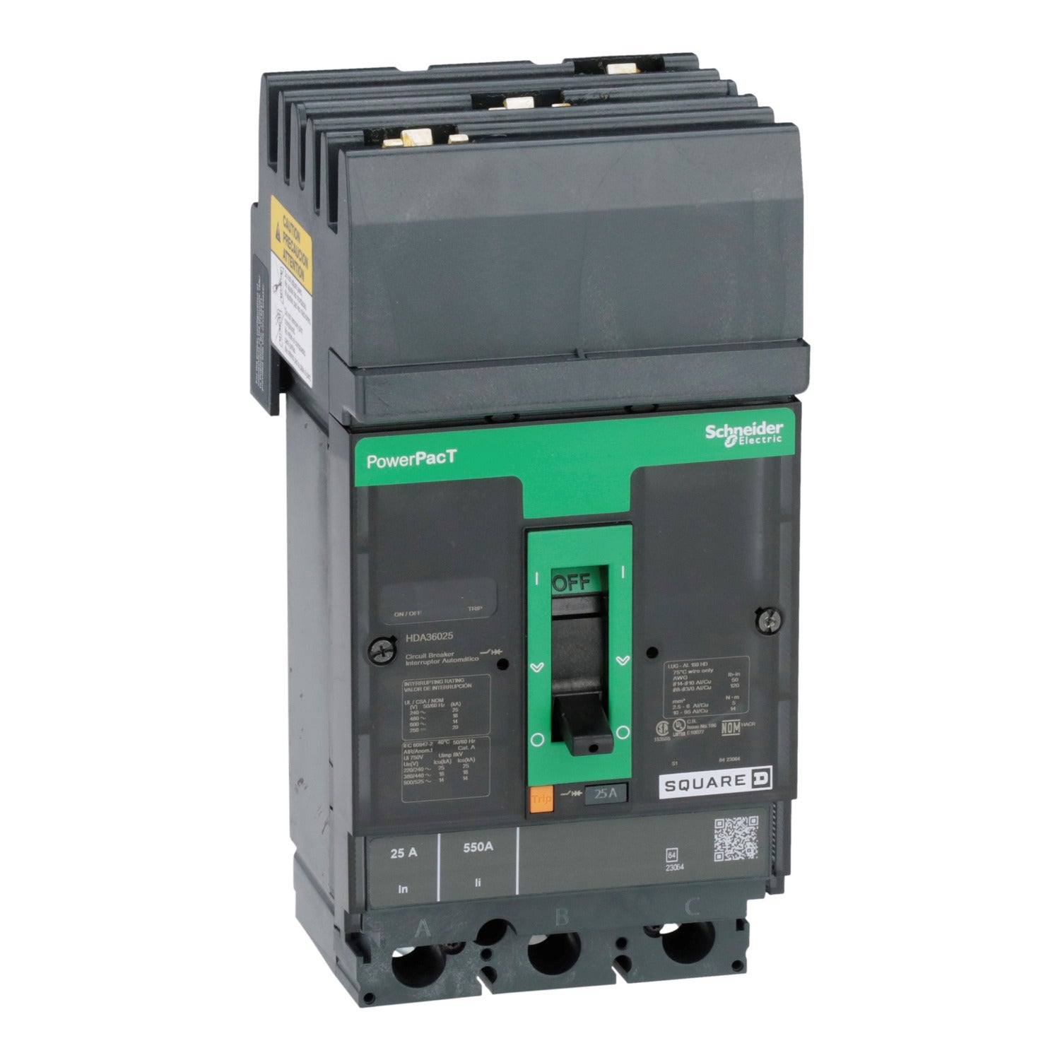 HDA36025 - Schneider Electric - I-Line Plug-In 25 Amp 3 Pole 600 Volt Square D Molded Case Circuit Breaker