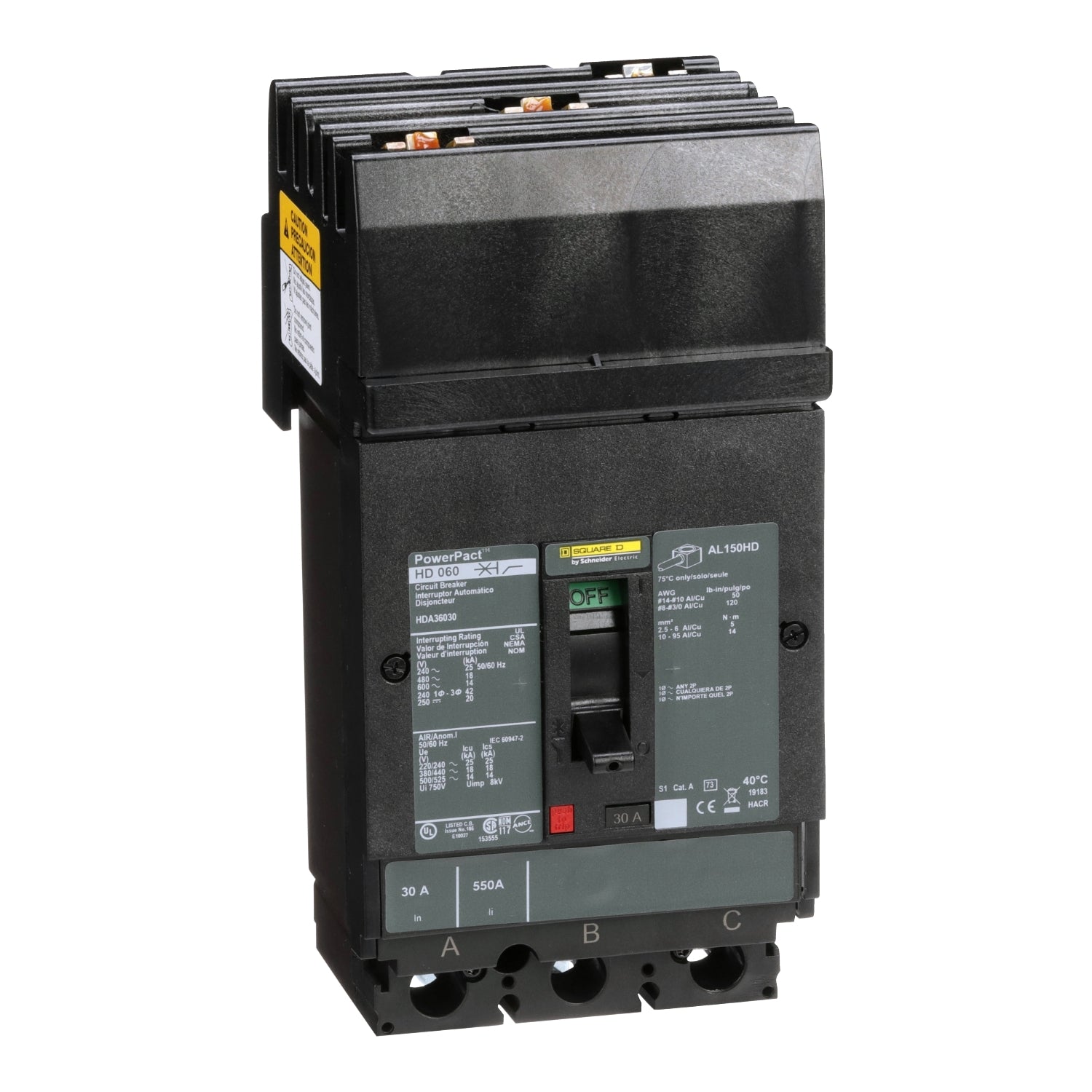 HDA36030 - Schneider Electric - I-Line Plug-In 30 Amp 3 Pole 600 Volt Square D Molded Case Circuit Breaker