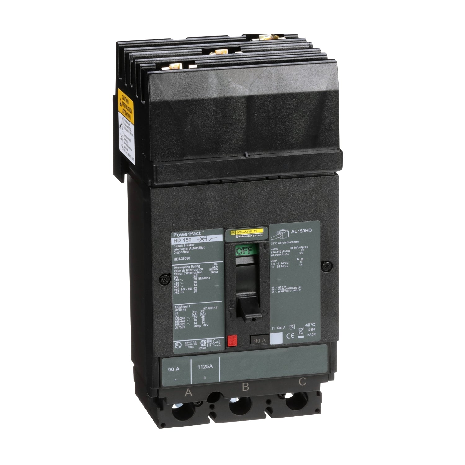 HDA36090 - Schneider Electric - I-Line Plug-In 90 Amp 3 Pole 600 Volt Square D Molded Case Circuit Breaker