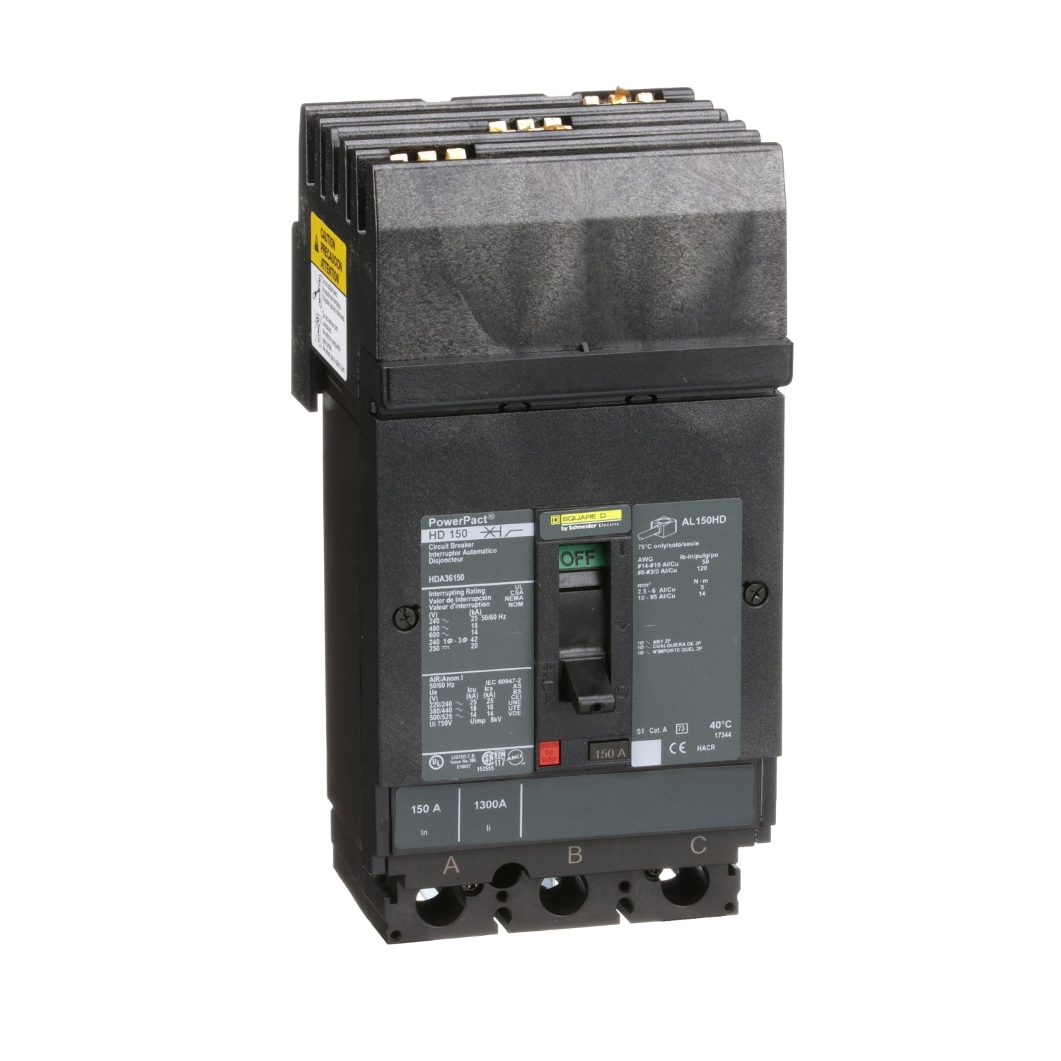 HDA36150 - Schneider Electric - I-Line Plug-In 150 Amp 3 Pole 600 Volt Square D Molded Case Circuit Breaker