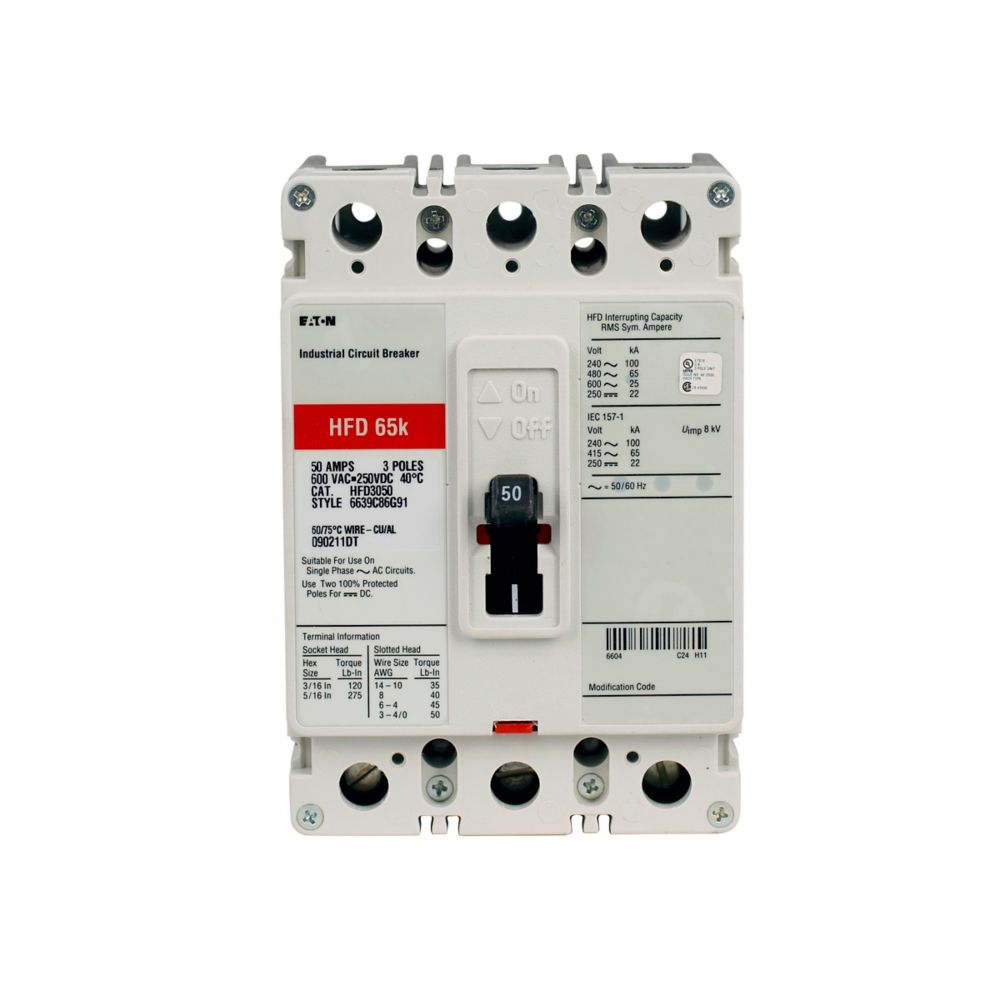 HFD3100L - Eaton Cutler Hammer - 100A 600VAC Three-Pole Molded Case Circuit Breakers