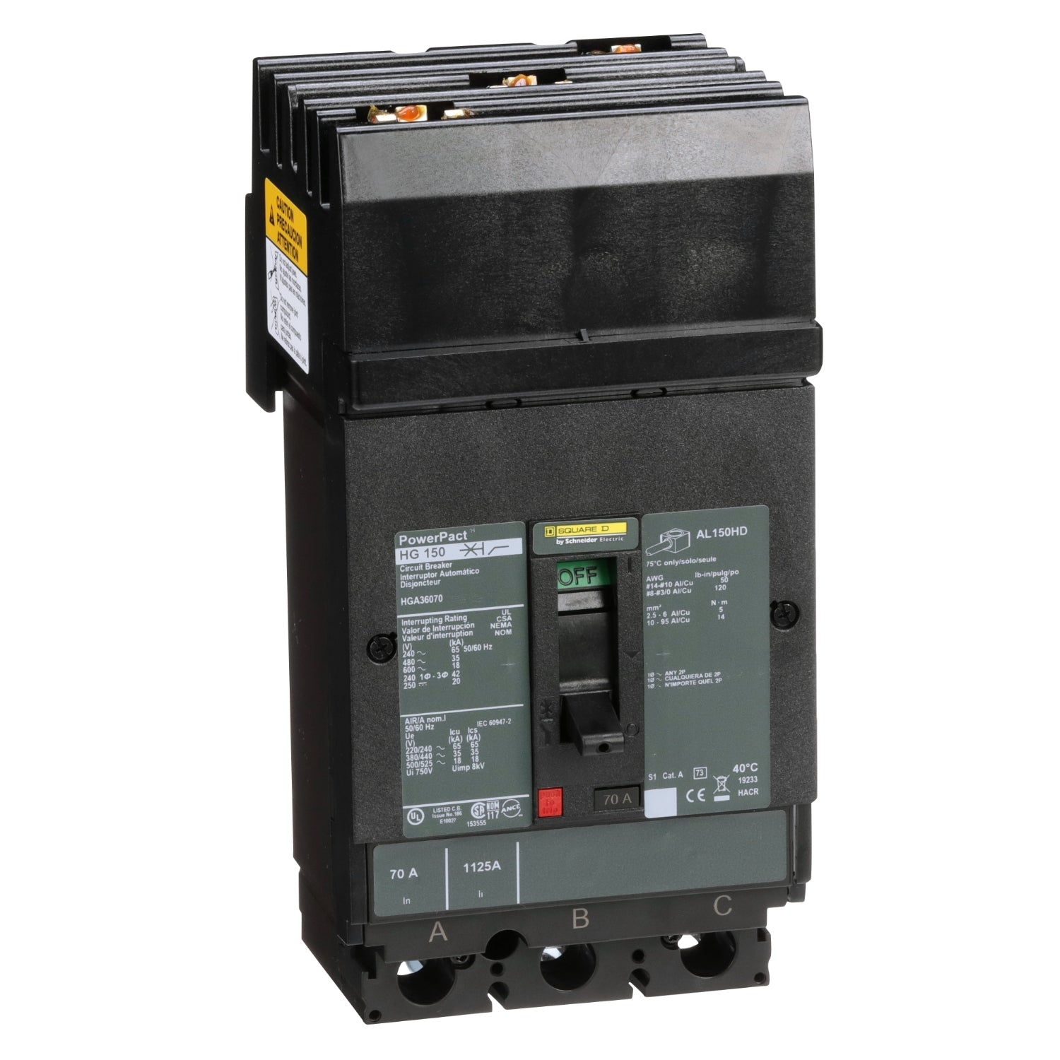 HGA36070 - Schneider Electric - I-Line Plug-In 70 Amp 3 Pole 600 Volt Square D Molded Case Circuit Breaker