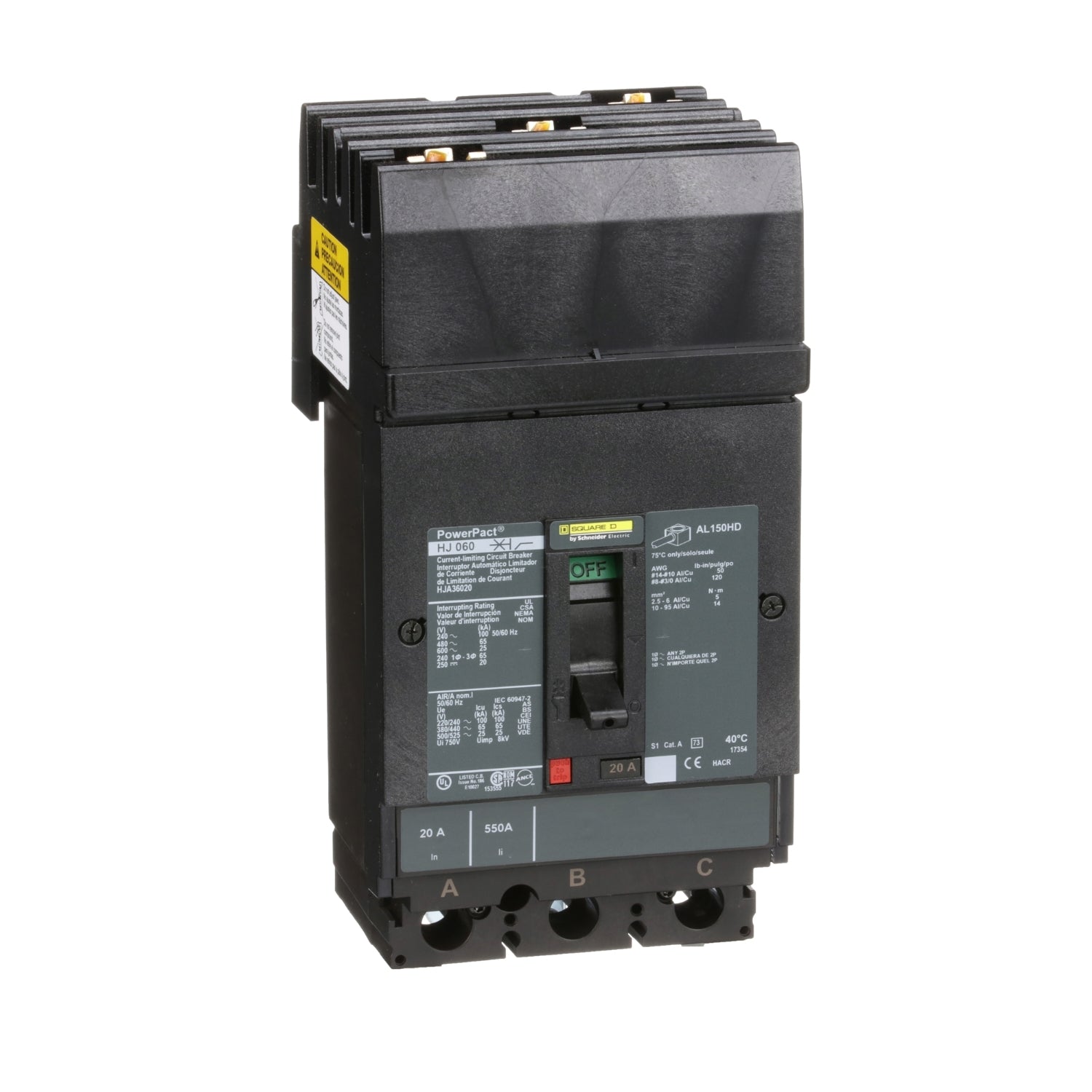 HJA36020 - Schneider Electric - I-Line Plug-In 20 Amp 3 Pole 600 Volt Square D Molded Case Circuit Breaker