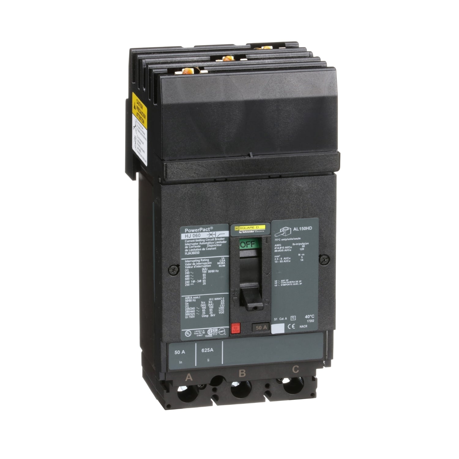 HJA36050 - Schneider Electric - I-Line Plug-In 50 Amp 3 Pole 600 Volt Square D Molded Case Circuit Breaker