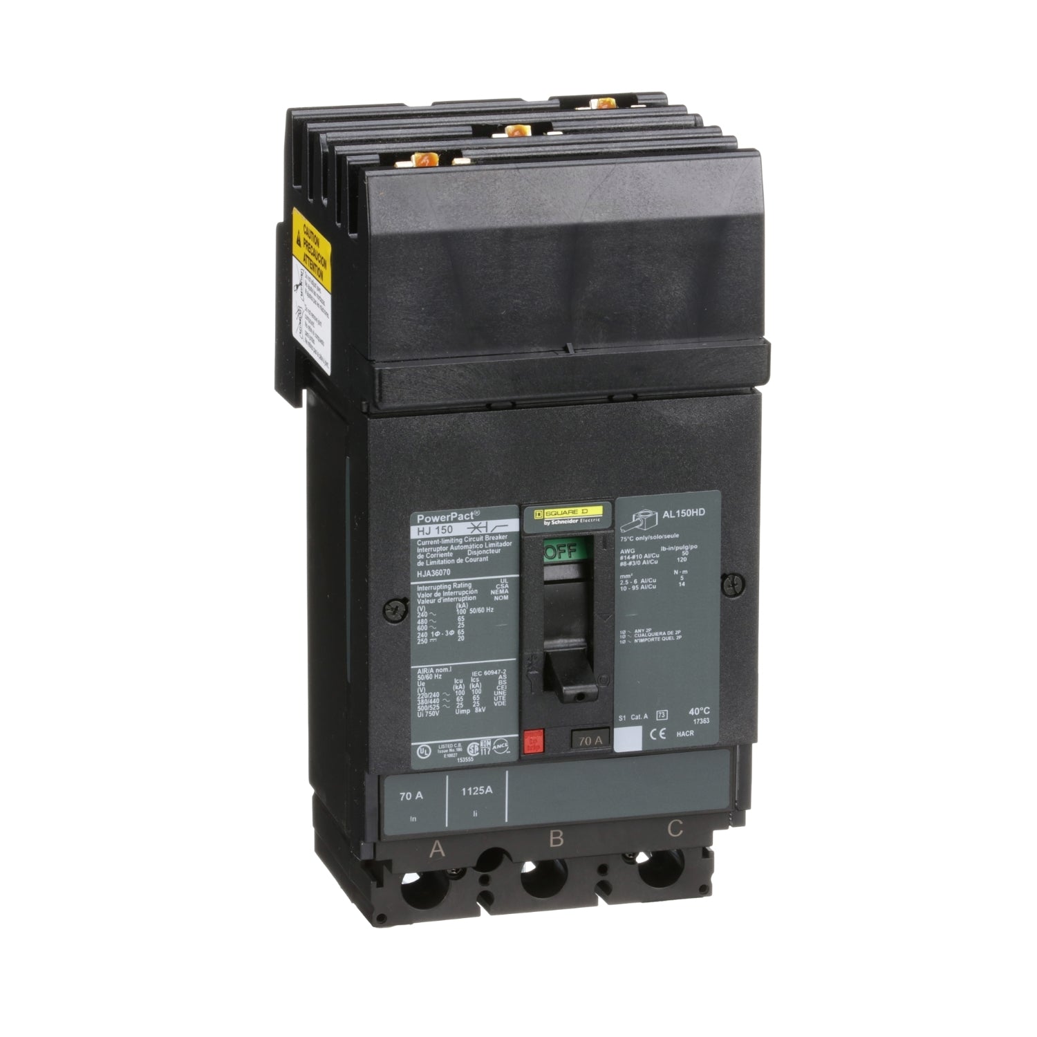HJA36070 - Schneider Electric - I-Line Plug-In 70 Amp 3 Pole 600 Volt Square D Molded Case Circuit Breaker