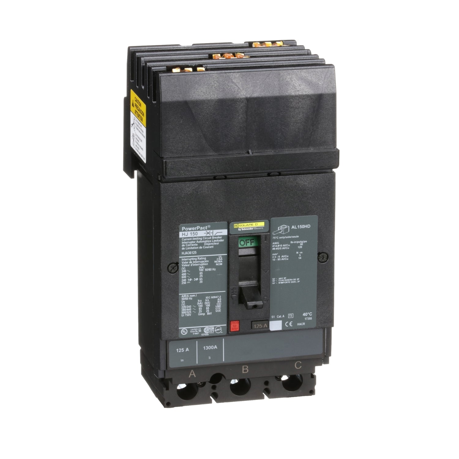 HJA36125 - Schneider Electric - I-Line Plug-In 125 Amp 3 Pole 600 Volt Square D Molded Case Circuit Breaker