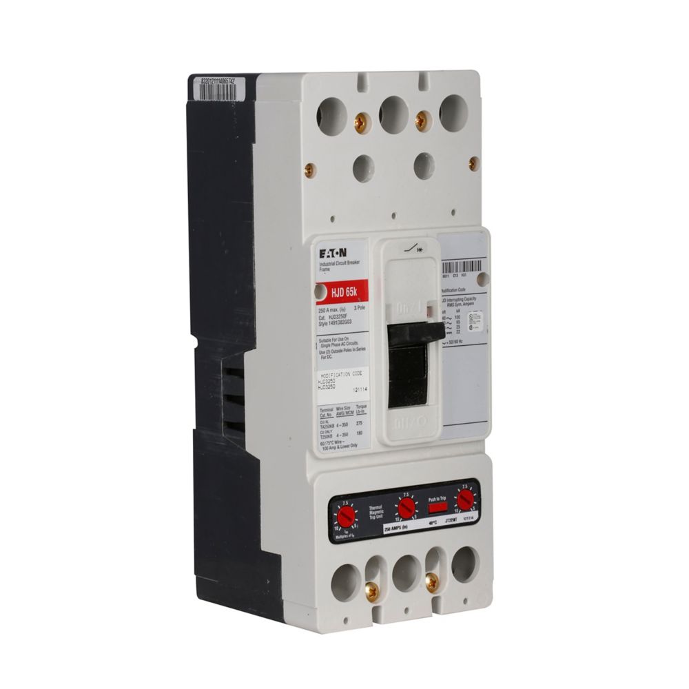HJD3070 - Eaton Cutler-Hammer - Feed Thru 70A - 3 Pole 600 Volt Molded Case Circuit Breaker