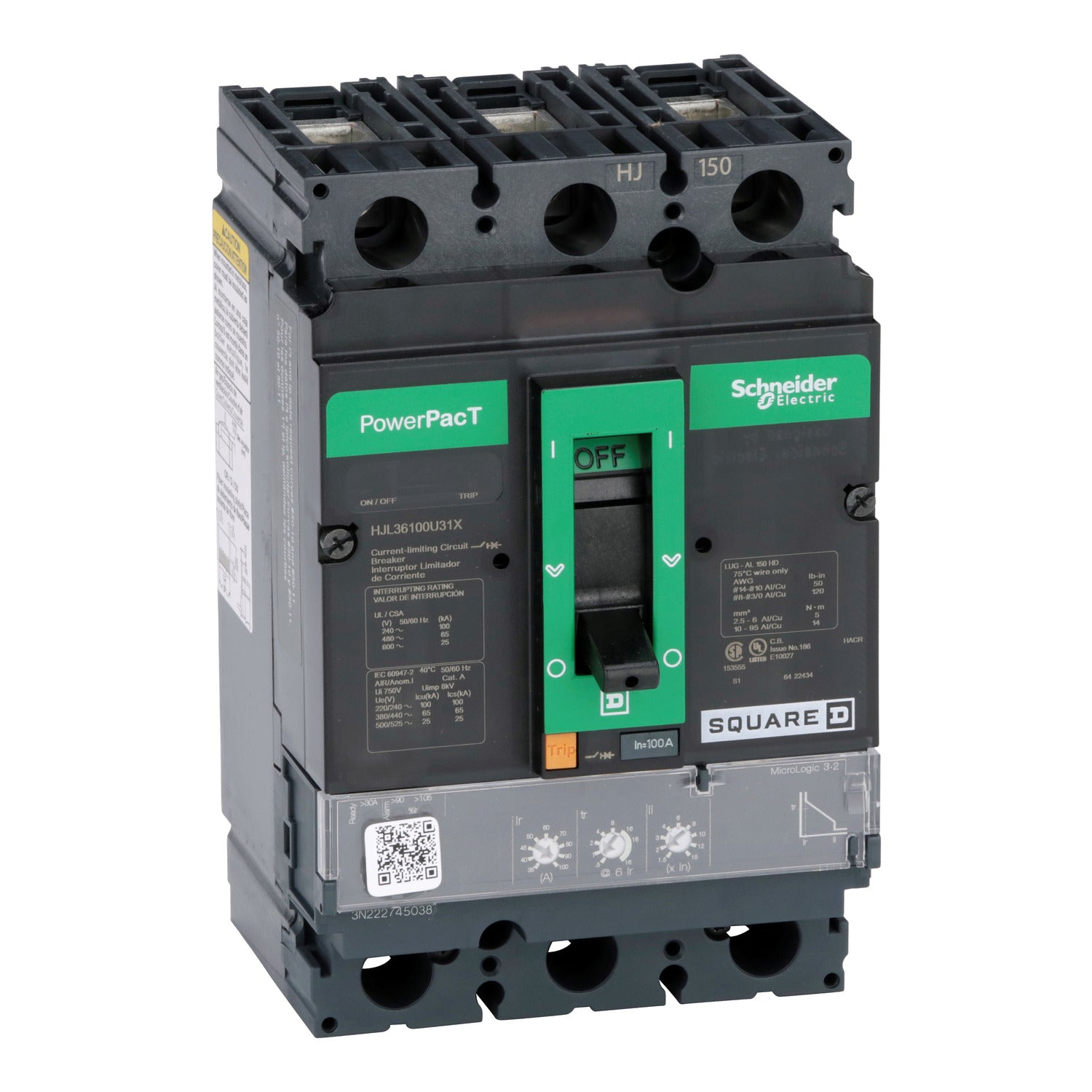 HJL36100U31X - Schneider Electric - Feed-Thru 100 Amp 3 Pole 600 V Square D Molded Case Circuit Breaker