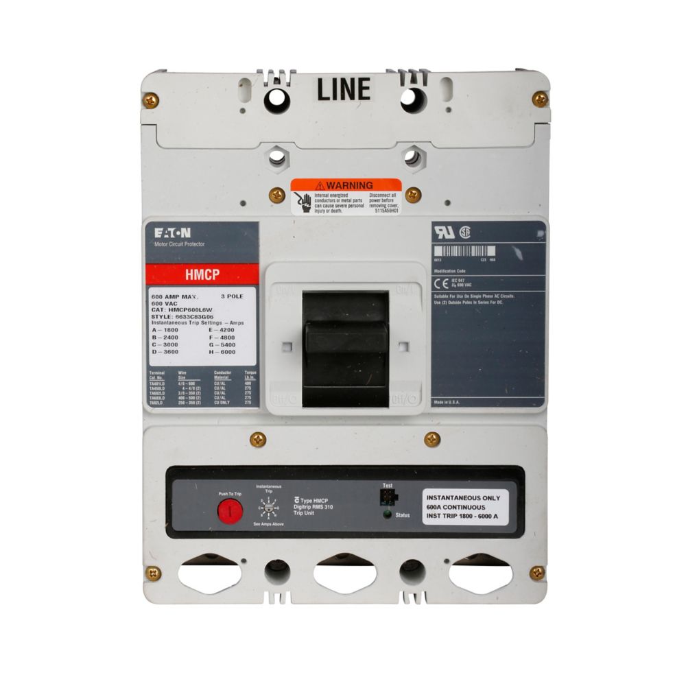 HMCP600L6W - Eaton Cutler Hammer - 600A Three-Pole Motor Circuit Protector