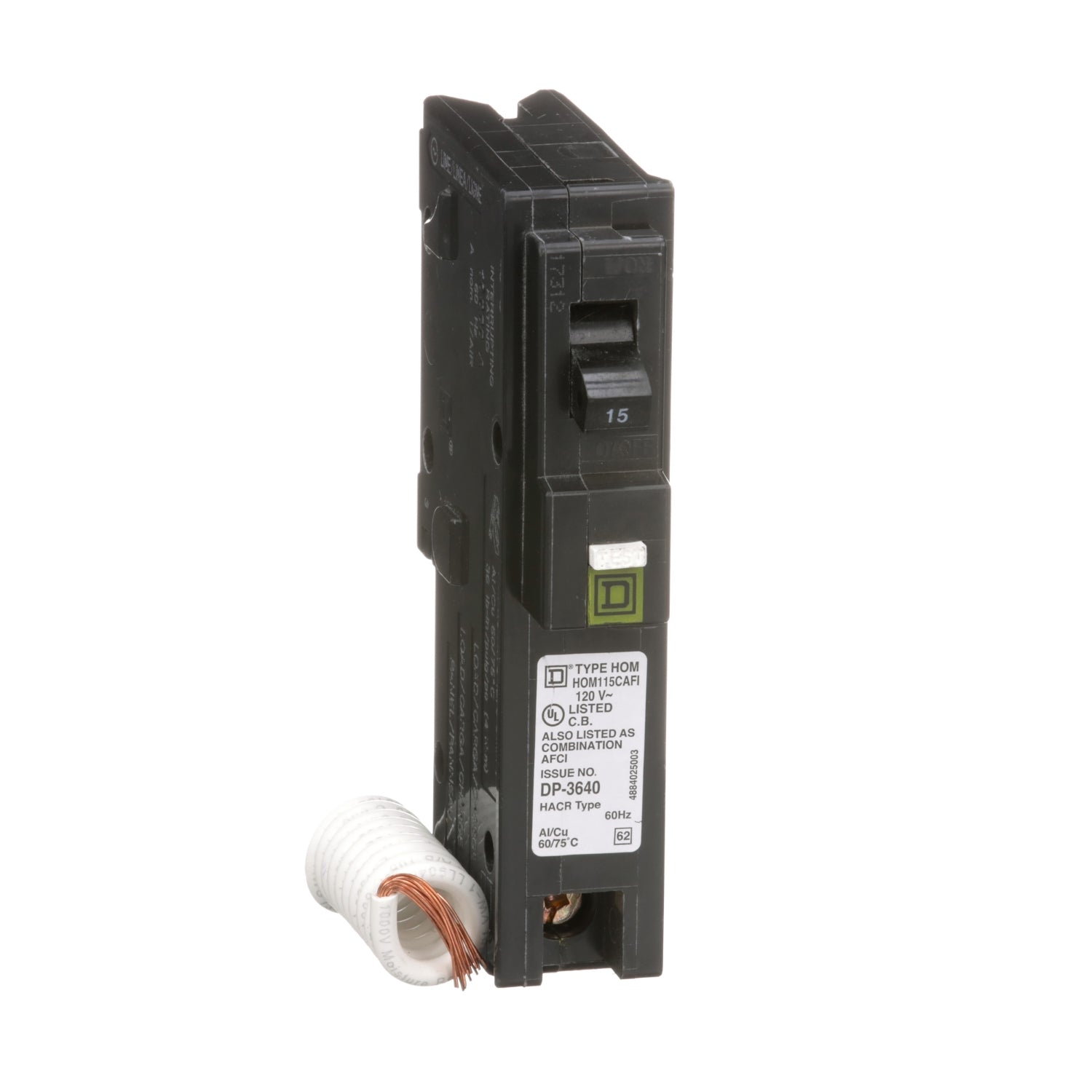 HOM115CAFI - Schneider Electric - Plug-In 15 Amp 1 Pole 120 Volt Square D Homeline Arc Fault Circuit Breaker