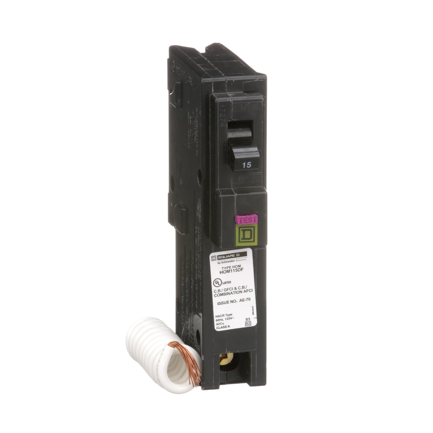 HOM115DF - Schneider Electric - Plug-In 15 Amp 1 Pole 120 Volt Square D Homeline Dual Function Circuit Breaker