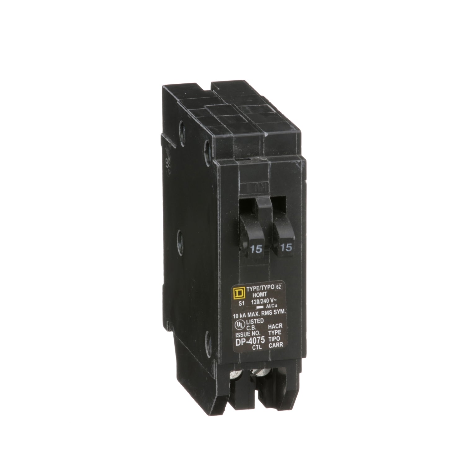 HOMT1515 - Schneider Electric - Plug-In 15/15 Amp 1 Pole 120 Volt Square D Homeline Tandem Circuit Breaker