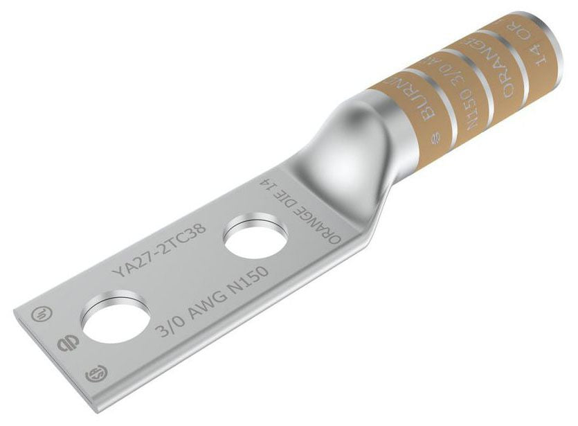 YA27TC38 - Burndy -  2 Hole 3/8" 3/0 AWG Copper Compression Lug
