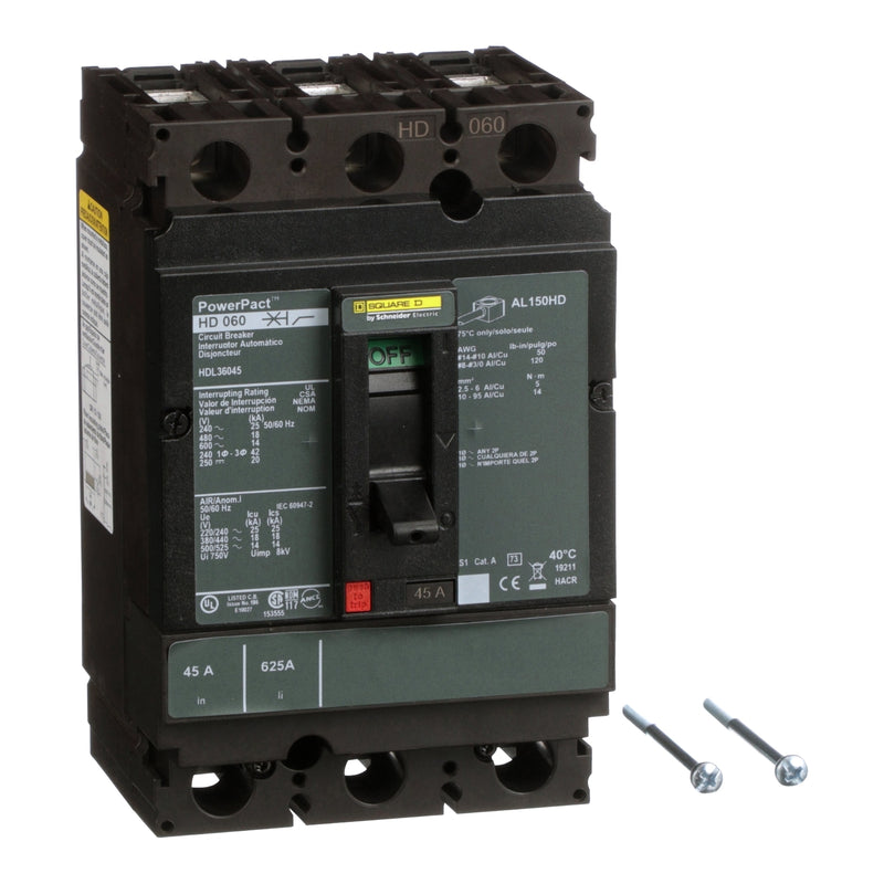 HDL36150U33X - Square D - Circuit breaker, PowerPacT H, 150A, 3-Pole, 600V, 14kA, lugs