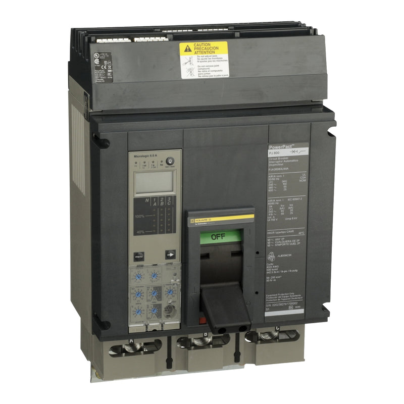 PJA36080U44A - Square D - Circuit breaker, PowerPacT P, 800A, 3-Pole, 600V, 25kA
