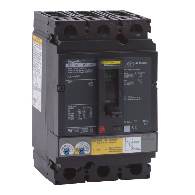 HJL36060U33X - Square D - Circuit breaker, PowerPacT H, 60A, 3-Pole, 600V, 25kA, lugs