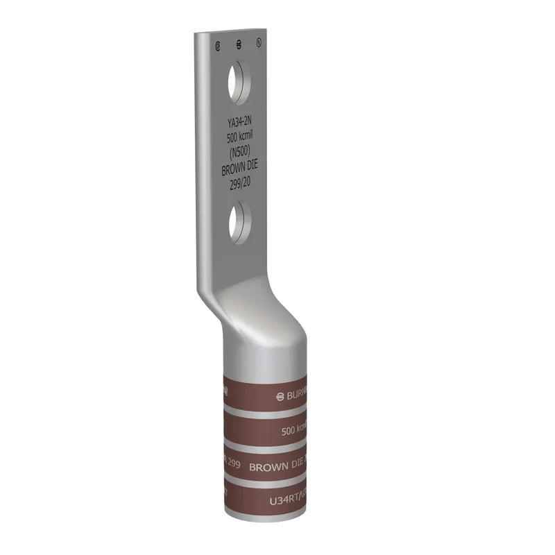 YA342N - Burndy - 1/2" Stud 2-Hole 1-3/4" Spacing Long Barrel Compression Terminal
