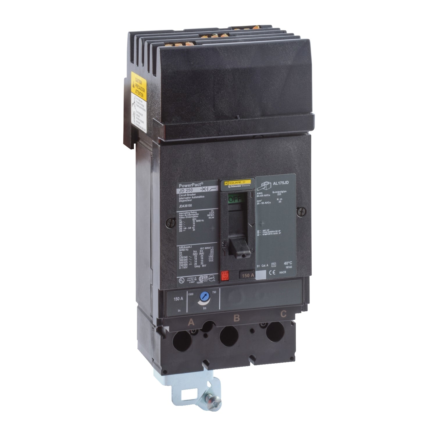 JDA36150 - Schneider Electric - I-Line Plug-In 150 Amp 3 Pole 600 Volt Square D Molded Case Circuit Breaker