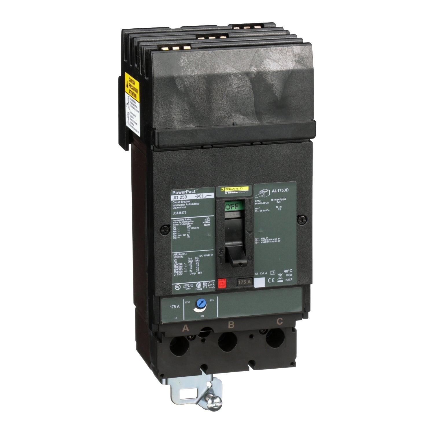 JDA36175 - Schneider Electric - I-Line Plug-In 175 Amp 3 Pole 600 Volt Square D Molded Case Circuit Breaker