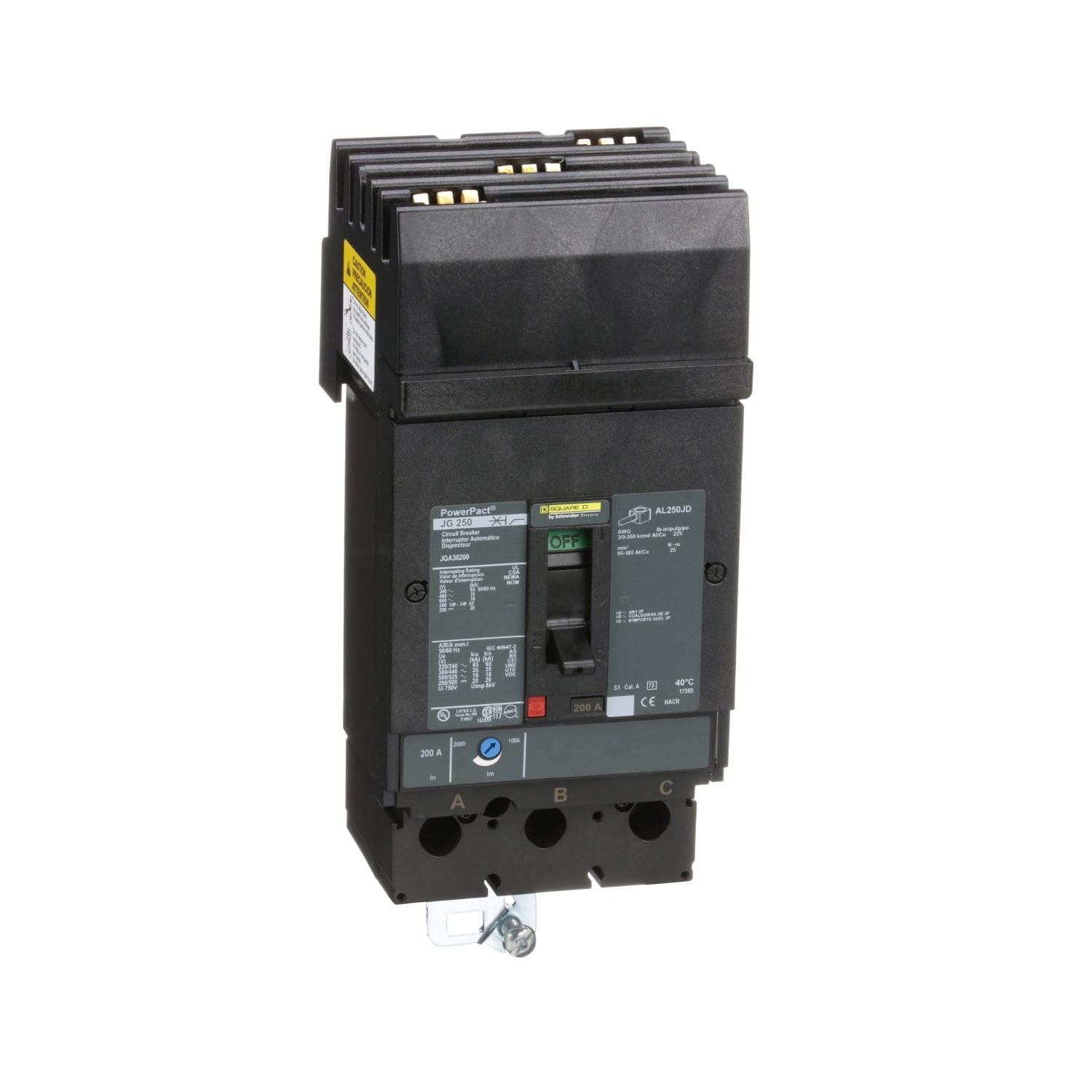 JGA36200 - Schneider Electric - I-Line Plug-In 200 Amp 3 Pole 600 Volt Square D Molded Case Circuit Breaker