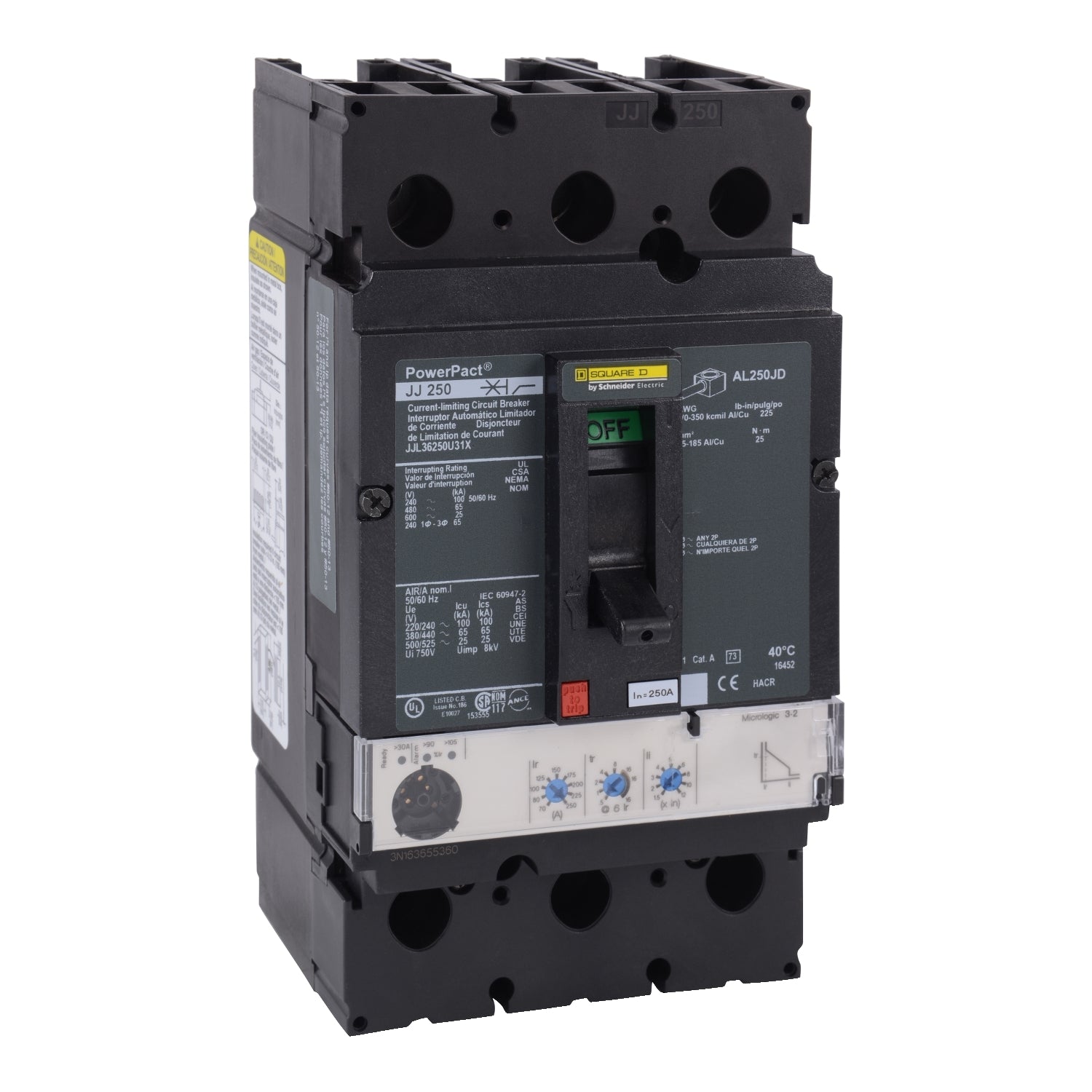 JJL36250U31X - Schneider Electric - Feed-Thru 250 Amp 3 Pole 600 Volt Square D Molded Case Circuit Breaker