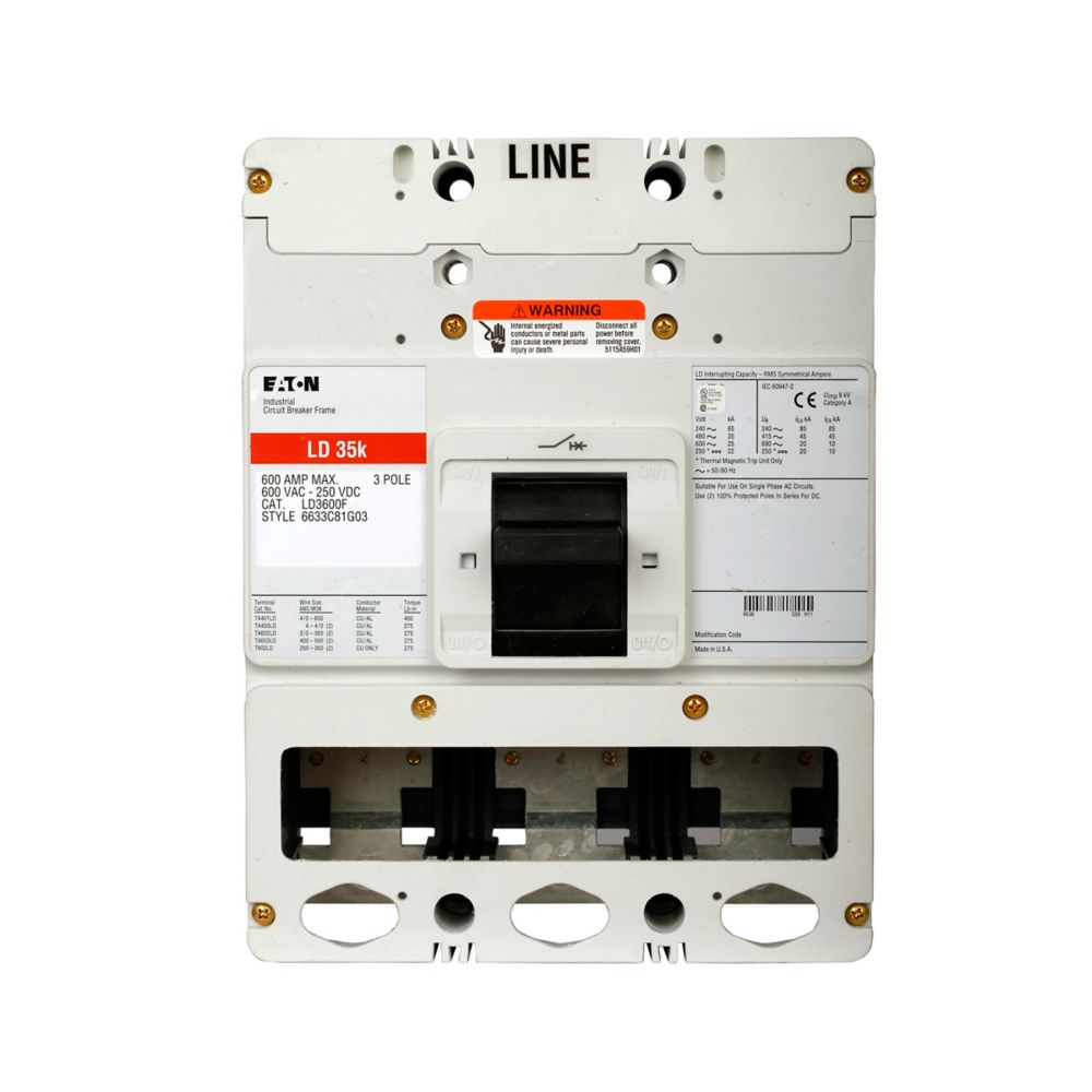 LD3600F - Eaton Cutler Hammer - 600A Three-Pole Circuit Breaker Frame