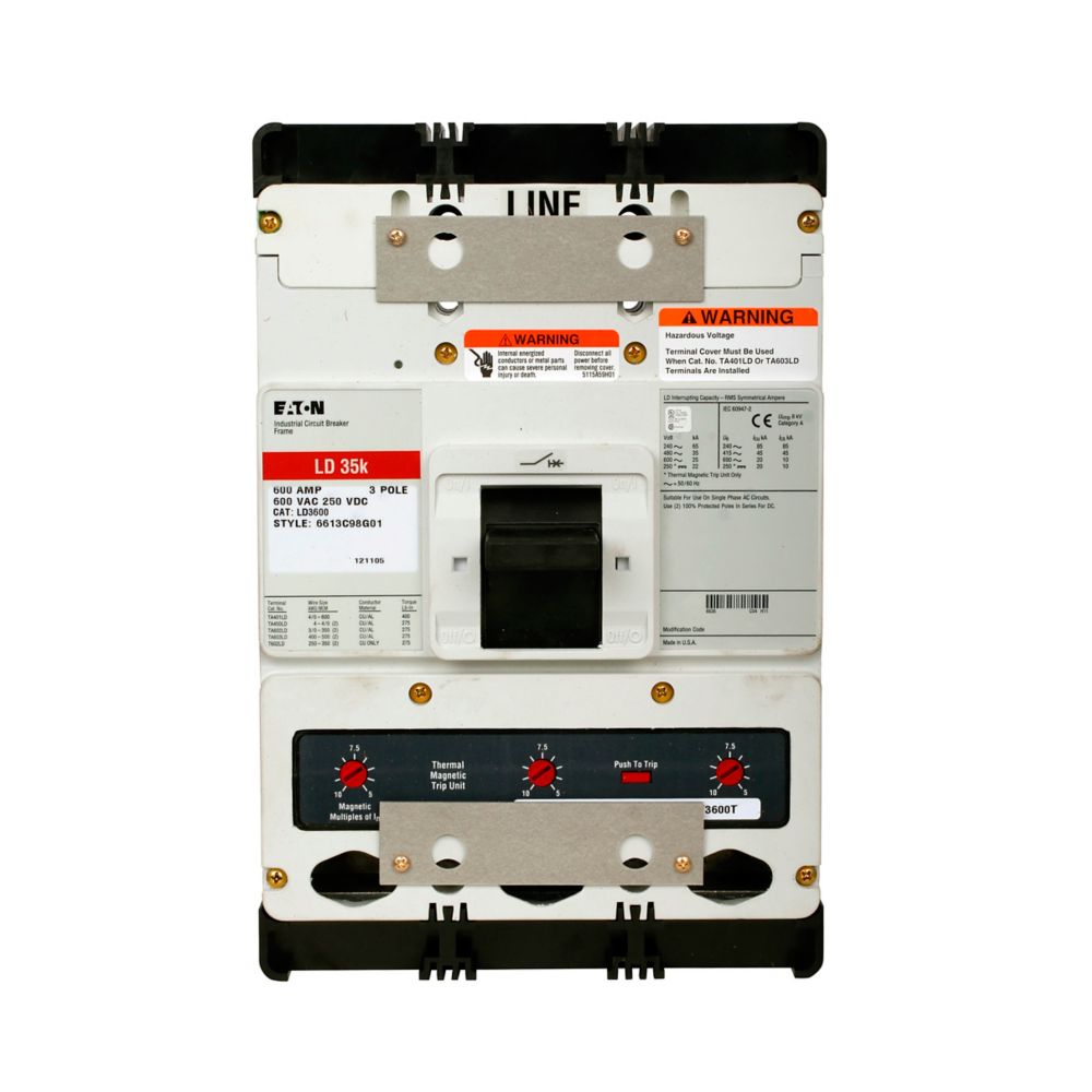 LD3600 - Eaton Cutler-Hammer - Feed-Thru 600 Amp 3 Pole 600 Volt Molded Case Circuit Breakers