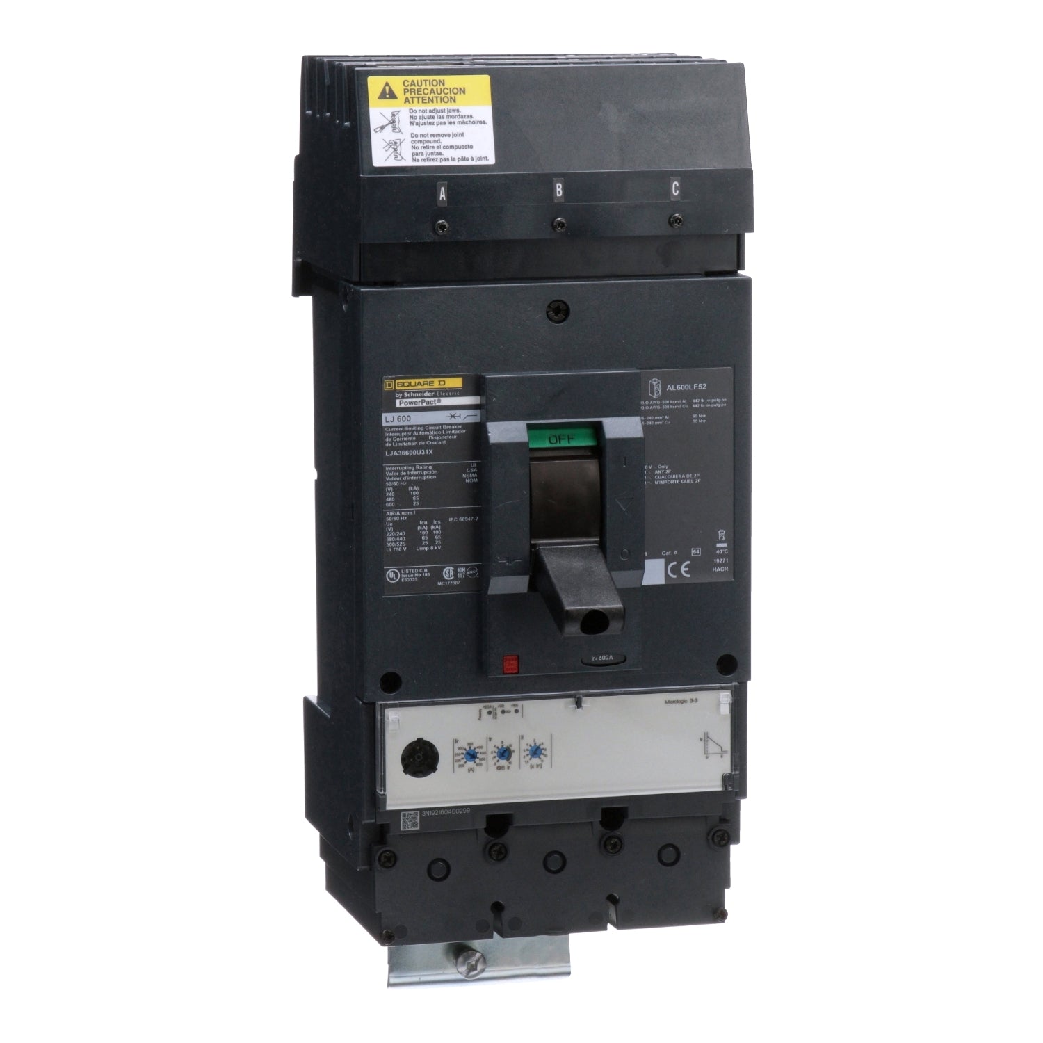 LJA36600U31X - Schneider Electric - I-Line Plug-In 600 Amp 3 Pole 600 Volt Square D Molded Case Circuit Breaker