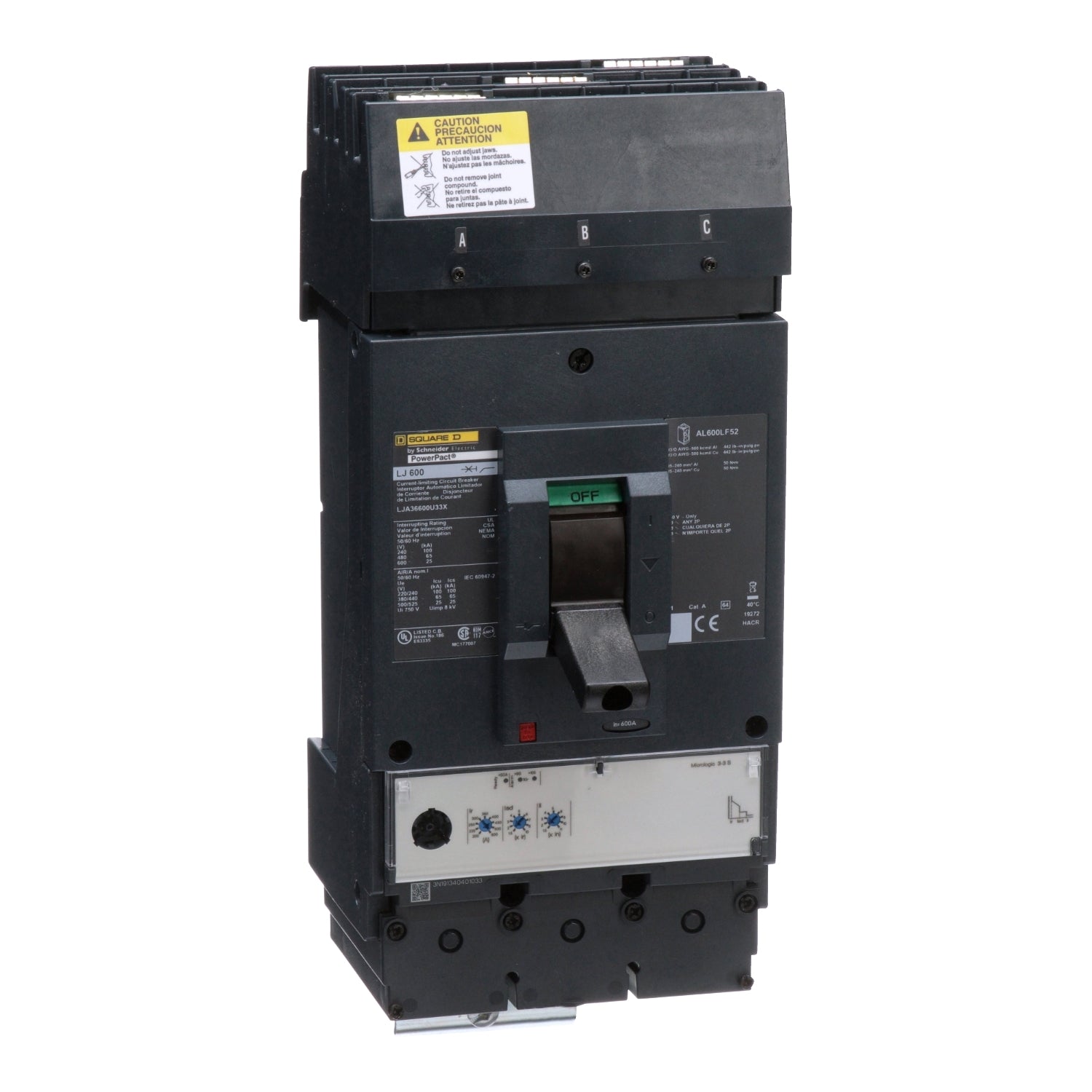 LJA36600U33X - Schneider Electric - I-Line Plug-In 600 Amp 3 Pole 600 Volt Square D Circuit Breaker