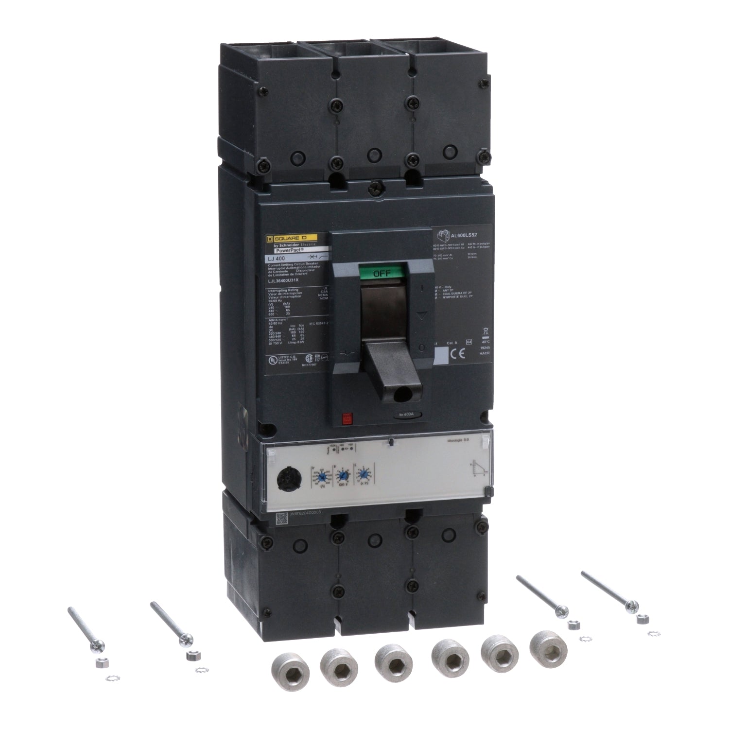 LJL36400U31X - Schneider Electric - Feed-Thru 400 Amp 3 Pole 600 Volt Square D Molded Case Circuit Breaker