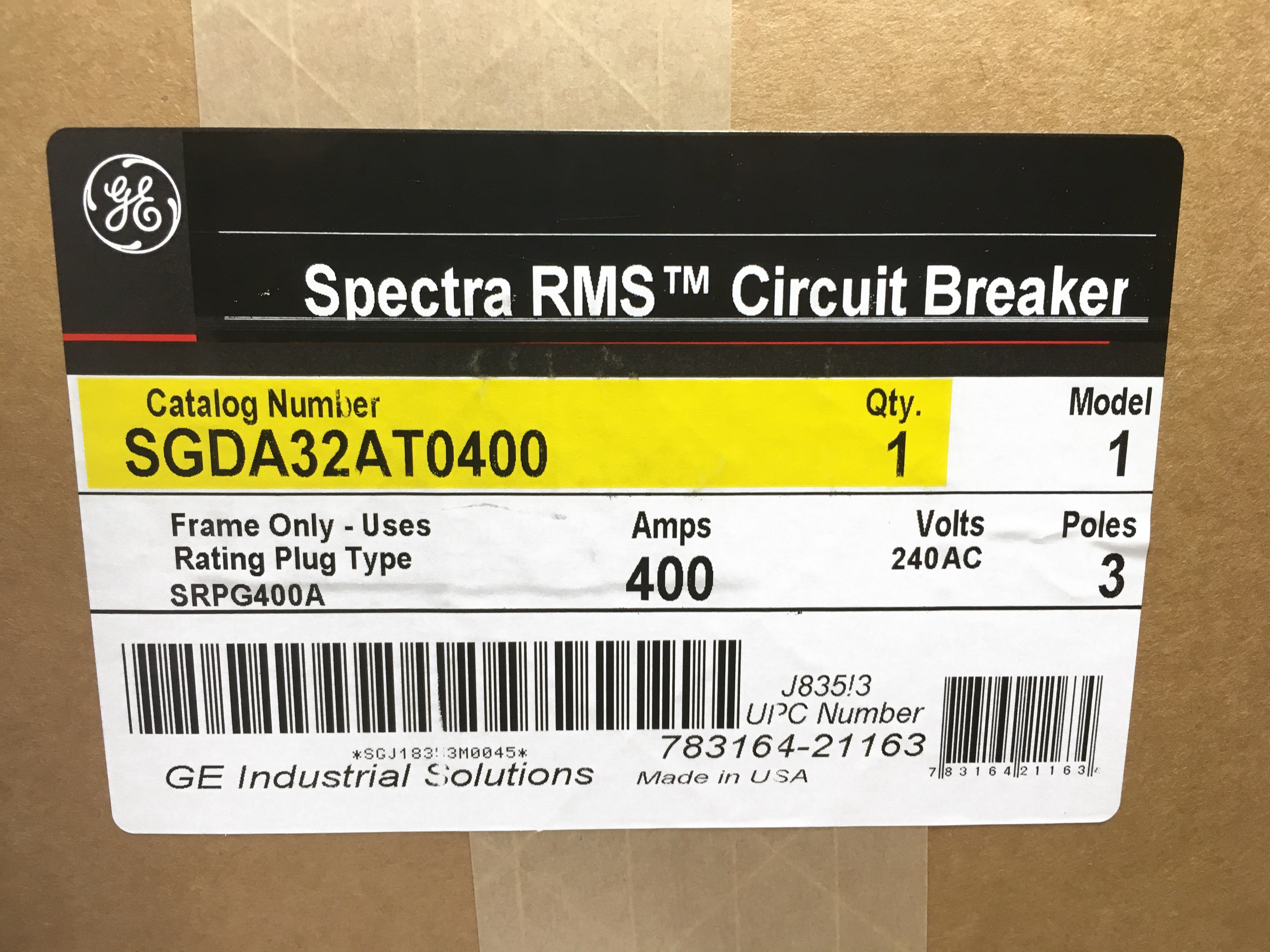 SGDA32AT0400 - General Electric - 400 Amp 3 Pole 240 V Circuit Breaker