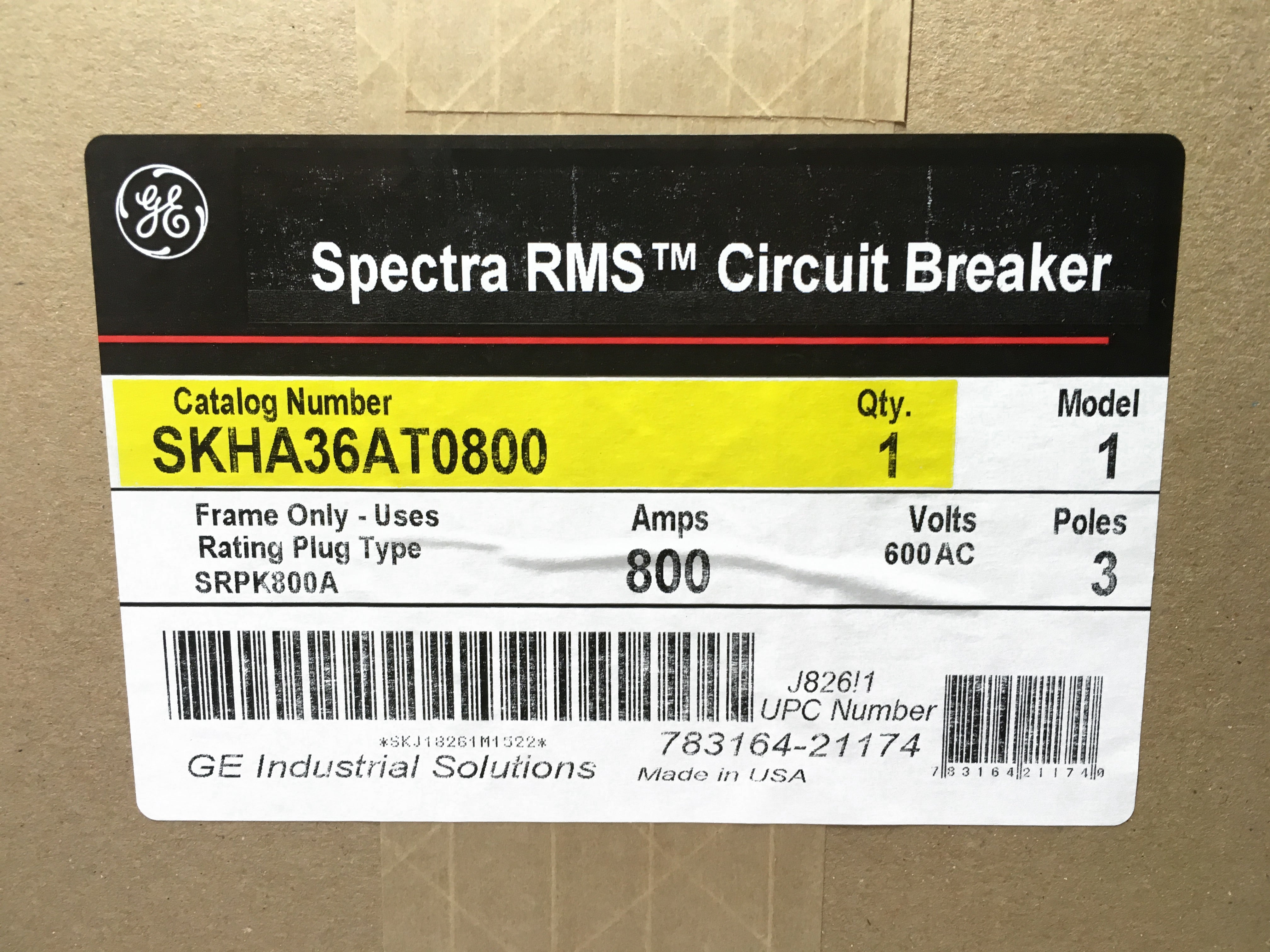 SKHA36AT0800 - General Electric - 800 Amp 3 Pole 600 V Circuit Breaker