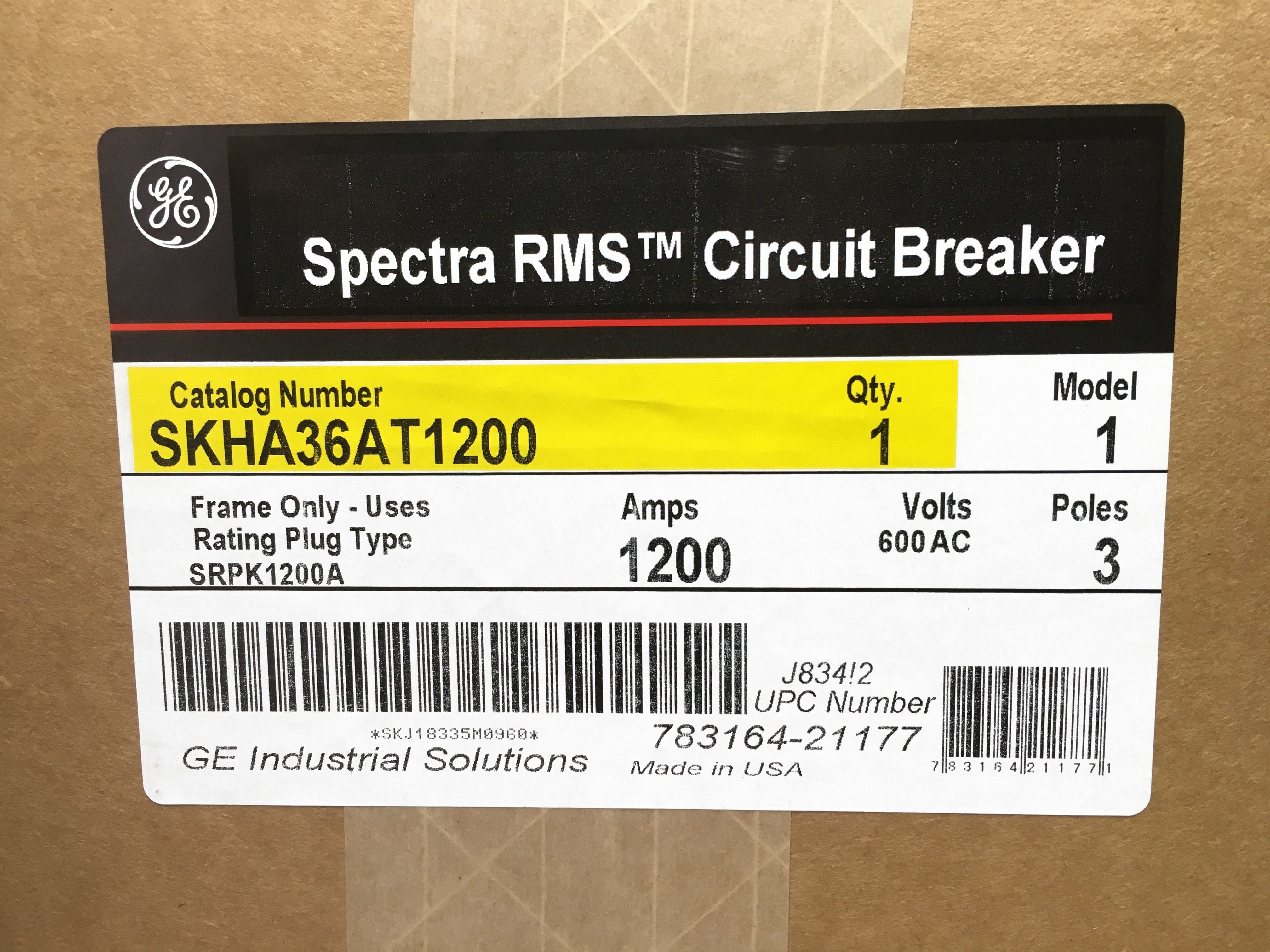 SKHA36AT1200 - General Electric - 1200 Amp 3 Pole 600 V Circuit Breaker