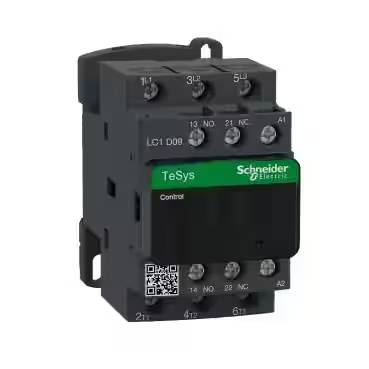 LC1D09M7 - IEC contactor, TeSys Deca, nonreversing, 9A, 5HP at 480VAC, up to 100kA SCCR, 3 phase, 3 NO, 220VAC 50/60Hz coil, open style