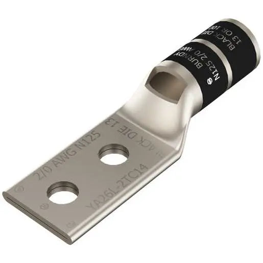 YA26L2TC38  - Burndy - 2-Hole 3/8" Stud 1" Spacing Standard Barrel Compression Terminal