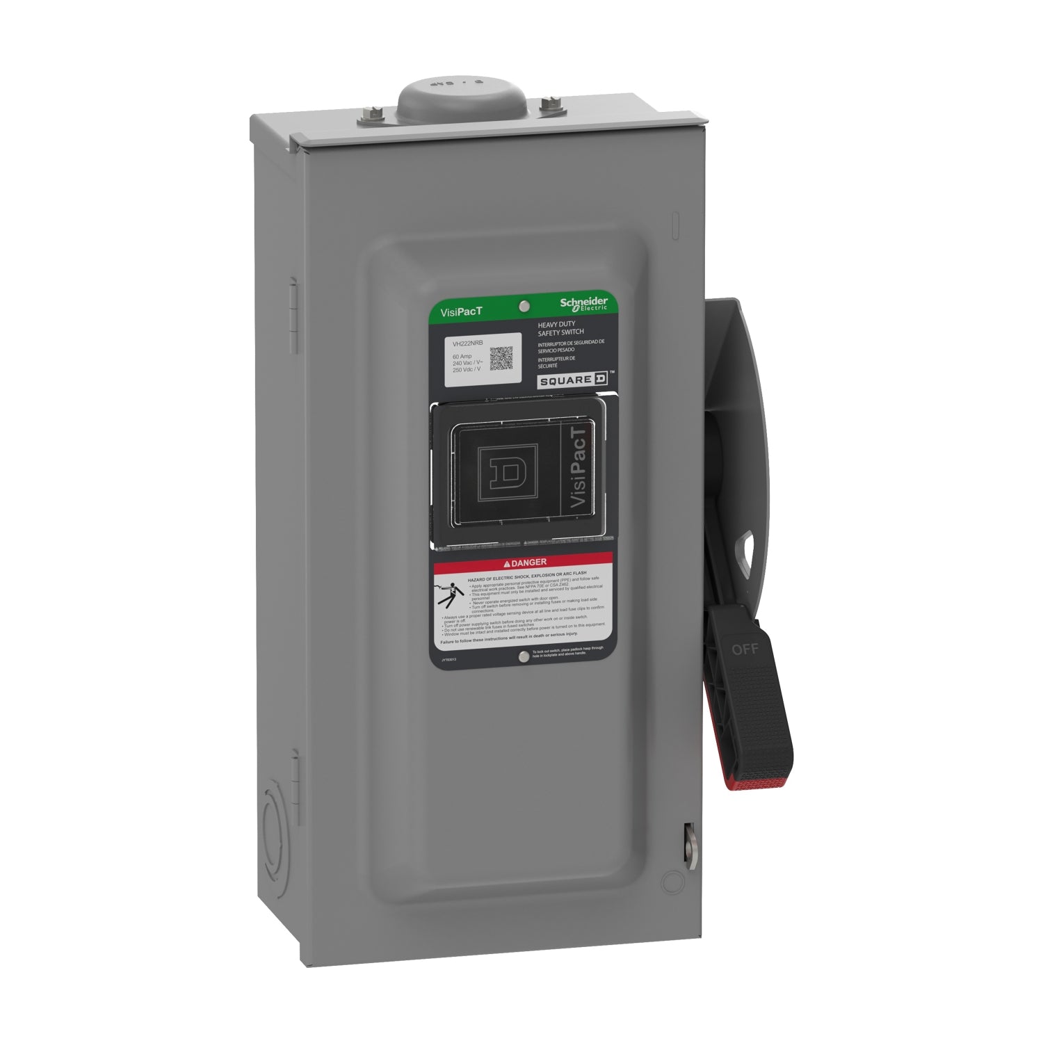VH222NRB - Schneider Electric - 60A 240V Square D VisiPacT Heavy Duty Fused Safety Switch 2Pole NEMA 3R Neutral Installed Viewing Window