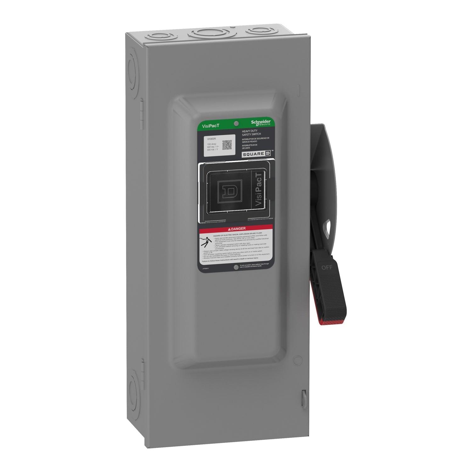 VH363N - Schneider Electric - 100A 600V Square D VisiPacT Heavy Duty Fused Safety Switch 3Pole NEMA 1 Neutral Installed