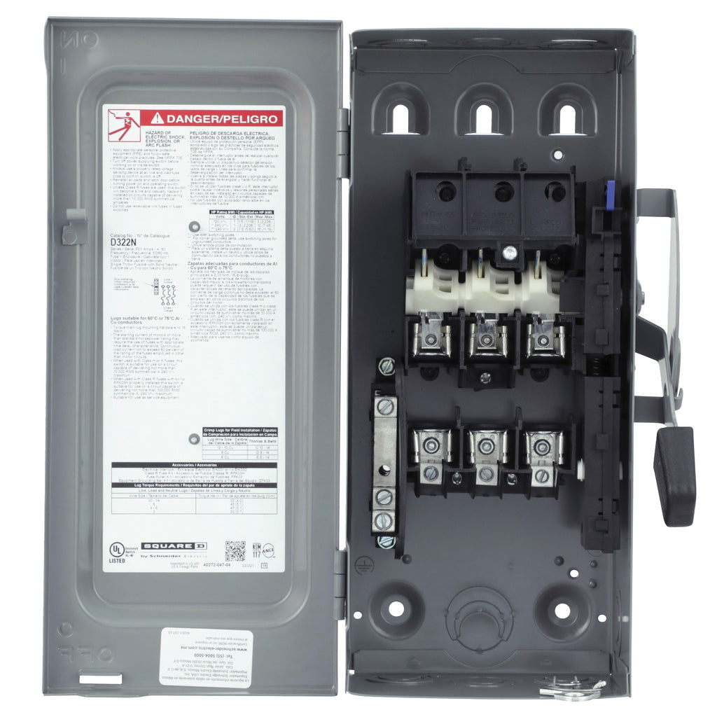 D325N - Safety switch, general duty, fusible, 3 pole, 4 wire, 240VAC D325N - Safety switch, general duty, fusible, 3 pole, 4 wire, 240VAC