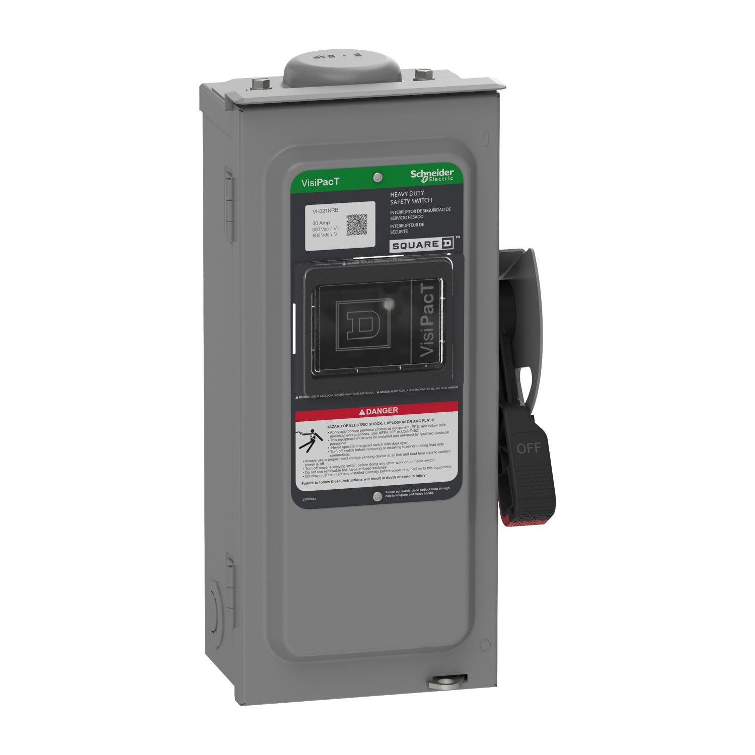 VH321NRB - Schneider Electric - 30A 240V Square D VisiPacT Heavy Duty Fused Safety Switch 3Pole NEMA 3R Neutral Installed Viewing Window