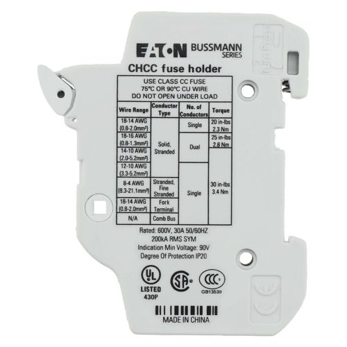 CHCC1DU - Bussmann - 1-Pole Class CC DIN Rail Fuse Holder, 30A