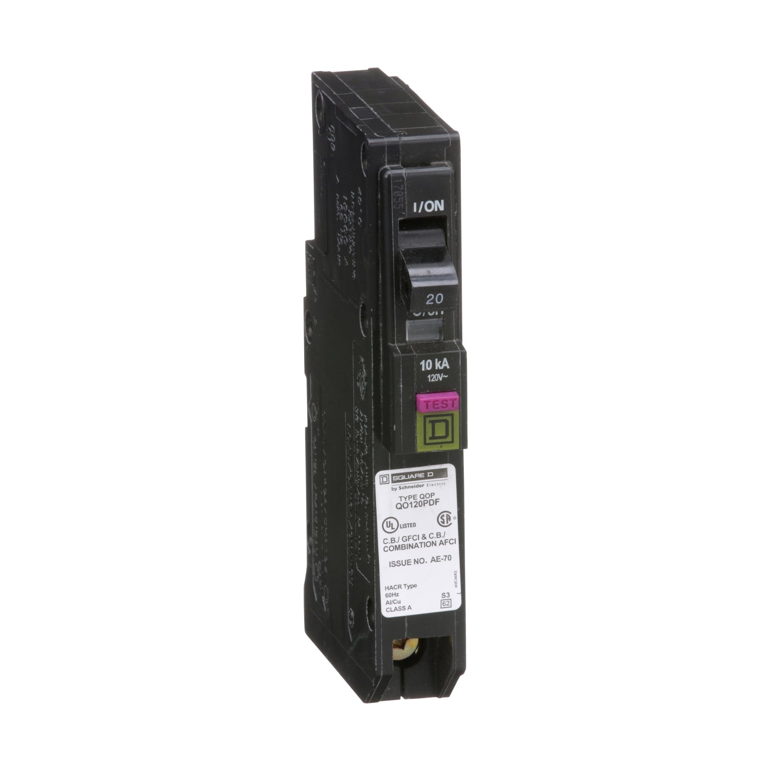 QO120PDF - Schneider Electric - Plug-In 20 Amp 1 Pole 120 Volt Square D Dual Function Circuit Breaker