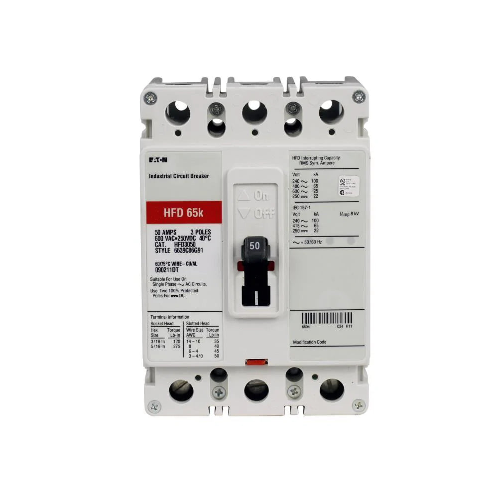 HFD3020L - Eaton Cutler-Hammer - Feed-Thru 20 Amp 3 Pole 600 Volt Molded Case Circuit Breaker